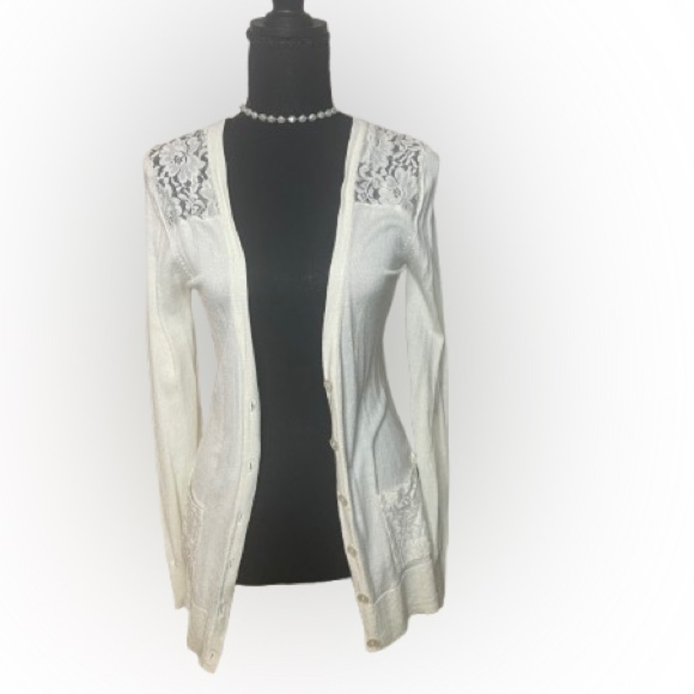 Candie's White Lace-Shoulder Cardigan